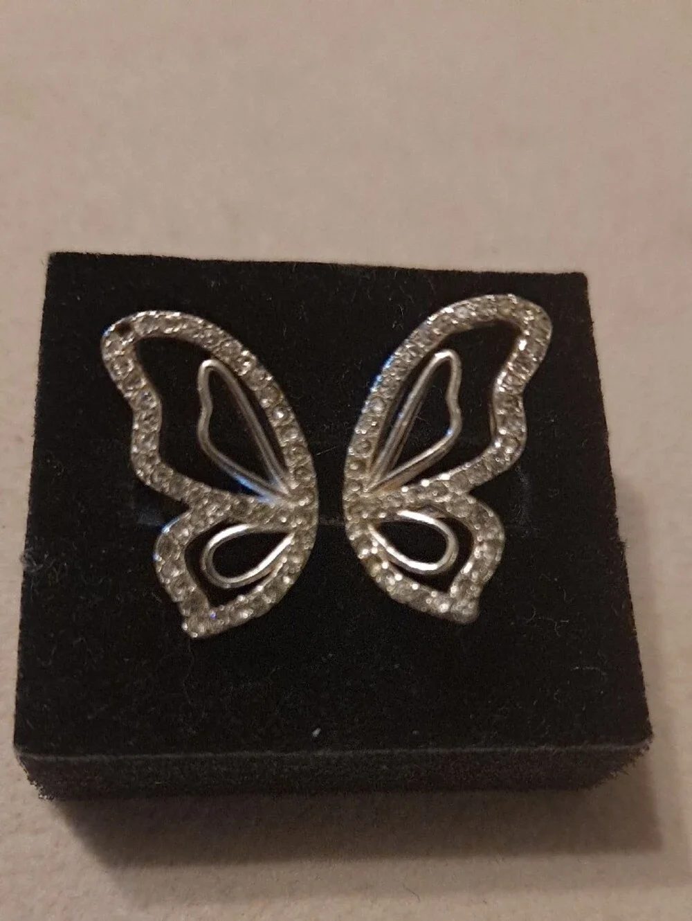 Silver Butterfly Open Band Ring with Clear Crystals